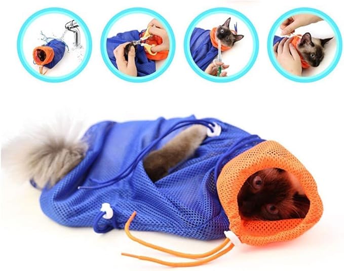 Cat Grooming Bag Puppy Dog Cleaning Polyester Soft Mesh Scratch & Biting Resisted for Bathing Injecting Examining Nail Trimming