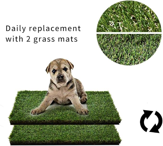 HQ4us Dog Grass Pad with Tray Small 23" x 16" Dog Litter Box Toilet for Puppy with 2×Artificial Grass for Dogs with Hemmed Edge, Pee Pads for Dogs, Realistic, Less Stink, Potty for Balcony