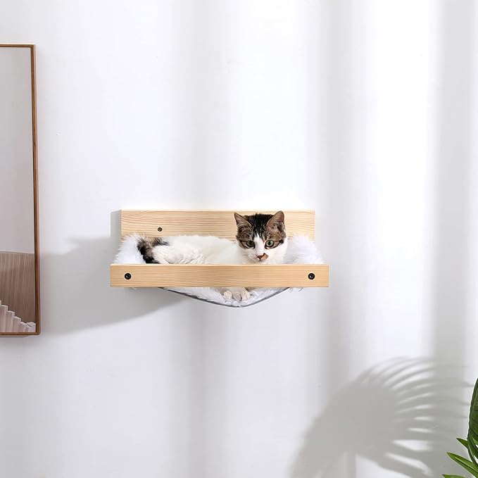 Cat Hammock Wall Mounted, Cat Shelves and Perches for Wall, Cat Wall Bed Furniture, Cat Shelf for Sleeping, Playing, Climbing, Lounging, Easily Holds up to 35lbs