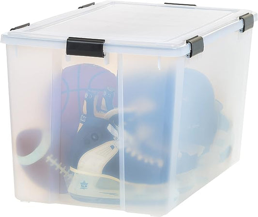 IRIS USA 156 Qt Storage Box with Gasket Seal Lid, BPA-Free, Made in USA - Heavy Duty Moving Containers with Tight Latch, Weather Proof Tote Bin, WEATHERPRO - Clear/Black