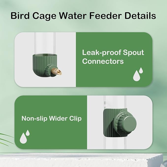 7.76 Oz Automatic Birds Water Dispenser Parrots Drinker Waterer Bird Drinking Water Bottle Hanging Cage Accessory for Cockatiel Conure Lovebird Macaw (Green)