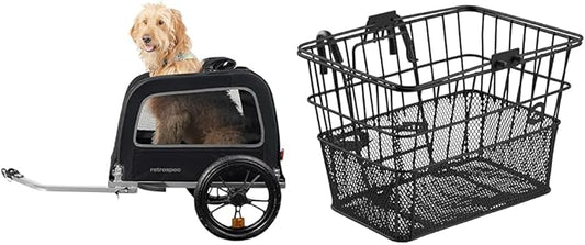 Retrospec Rover Waggin' Pet Bike Trailer - Small & Medium Sized Dogs Bicycle Carrier - Foldable Frame with 16 Inch Wheels - Non-Slip Floor & Internal Leash