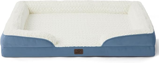 Bedsure Orthopedic Dog Bed for Extra Large Dogs - Calming XL Dog Sofa Beds with Luxurious Short Plush, Pet Couch Bed with Removable Washable Cover, Waterproof Lining and Nonskid Bottom, Faded Denim