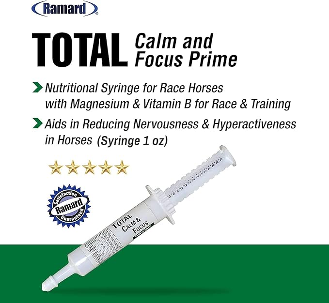 Total Calm and Focus for Horses Supplement - Magnesium & Calming Formula for Horse Show, Training, & Performance Mental Alertness without Drowsiness, Show Safe, Horses Perfect Prep 1oz Syringe