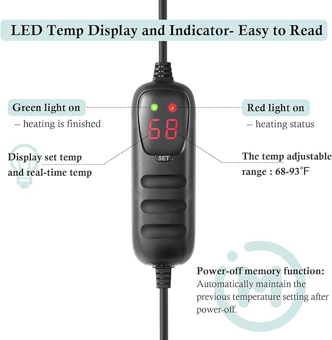 HITOP Mini Submersible Aquarium Heater - 200W Digital Heater for Fish Tank Turtle Tank 25-50 Gallon，Saltwater and Fresh Water with Temperature Controller