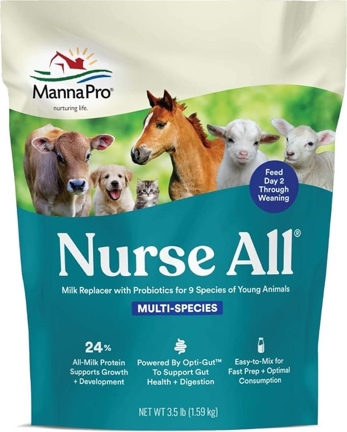 Manna Pro Nurse All Multi-Species Milk Replacer | Great for Calves, Lambs, Goat Kids, Foals, Baby Pigs, Llamas, Alpaca Crias, Puppies & Kittens | Provides Complete Nutrition | 3.5 lb