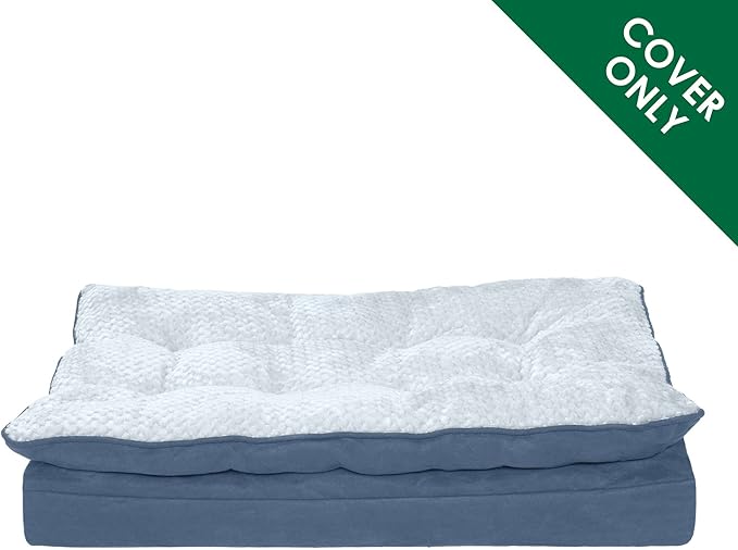 Furhaven Replacement Dog Bed Cover Minky Plush & Suede Pillow Top Mattress, Machine Washable - Stonewash Blue, Medium