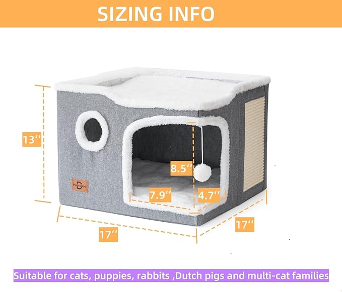 Cat Bed for Indoor Cats,Covered Cat Cave House & Furniture with Scratch Pad,Foldable Cat Hideaway Hut Cute Cat Condo with Soft Washable Mat for Multi Small Pet Under 30 lbs,Green