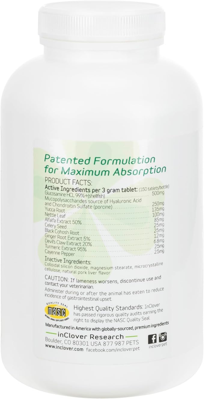 InClover Connectin Hip and Joint Supplement for Dogs. Combines Glucosamine, Chondroitin and Hyaluronic Acid with Herbs for Comfort and Mobility