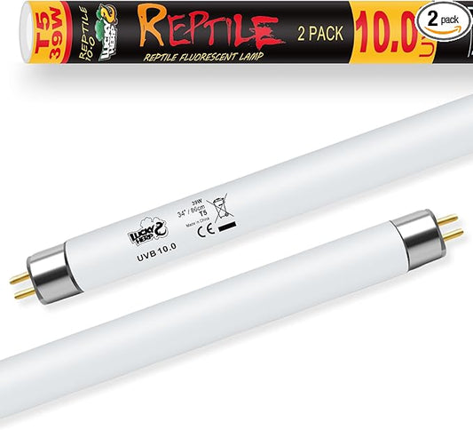 LUCKY HERP 2 Pack T5 UVB 10.0 Reptile Light 39W, UVA UVB Fluorescent Lamp Tube, UVB Lighting Bulb for Turtles, Chameleon, Tortoises, Lizard