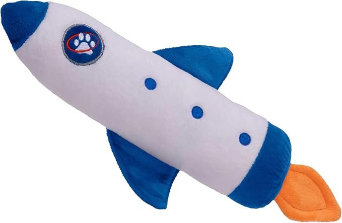 Furhaven Plush Cat Toy w/ Catnip for Indoor Cats, Washable & Durable w/ Refillable Catnip Pocket - Rocket Kicker Plush Toy - White/Blue, One Size