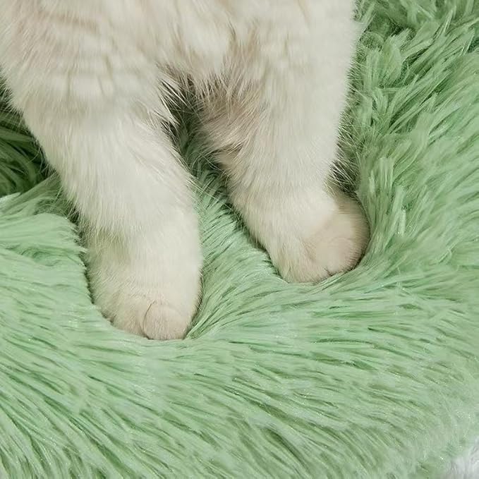 Cat Beds for Indoor Cats - Large Cat Bed Washable 24 inches, Dog Bed for Small Medium Dogs, Anti Anxiety Round Fluffy Plush Faux Fur Cat Bed, Thick Bottom Pet Bed