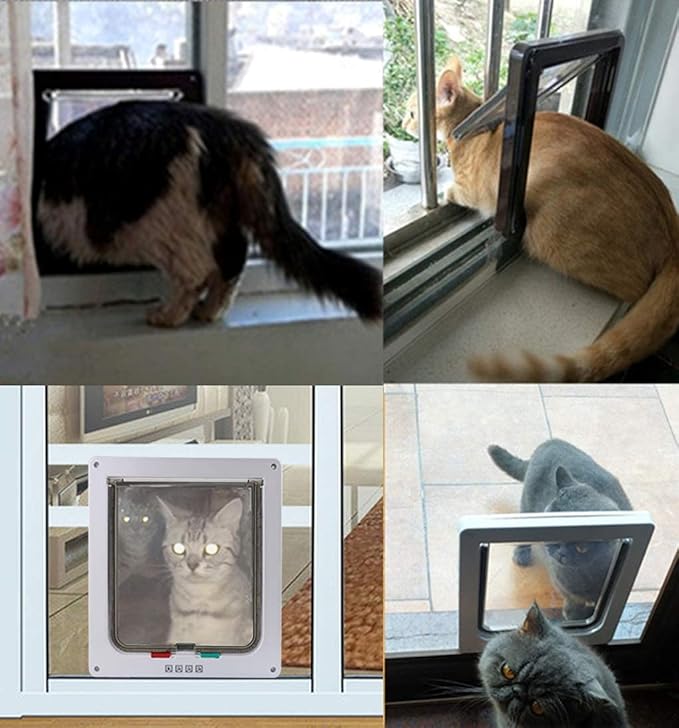 CEESC Large Cat Door (Outer Size 11" x 9.8"), 4 Way Locking Cat Door for Windows & Sliding Glass Door, Weatherproof Cat Flap Door for Cats & Doggie with Circumference < 24.8"
