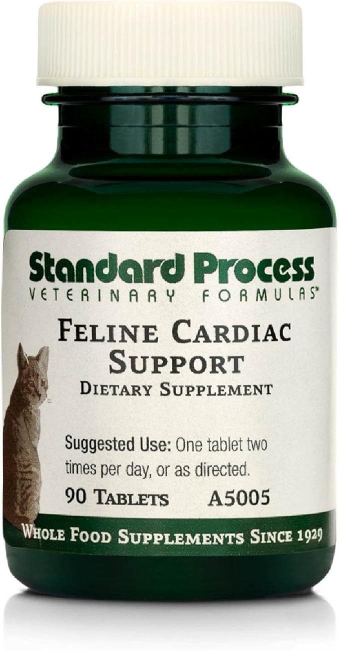 Standard Process Feline Cardiac Support - Cardiovascular System Supplement for Felines - Dietary Cat Supplement to Support Heart Health & Function - Nutritional Tablet Supplement - 90 tablets