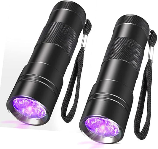 SEVENKA Black Light Flashlight, 2 Pack 12 LED UV Blacklight Flashlight, 395nm Handheld Mini Torch Light, Professional Urine Detector for Dog Pet Urine Stains, Bed Bugs and Scorpions.