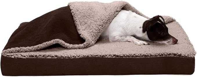 Furhaven Memory Foam Dog Bed for Medium/Small Dogs w/ Removable Washable Cover, For Dogs Up to 35 lbs - Berber & Suede Blanket Top Mattress - Espresso, Medium