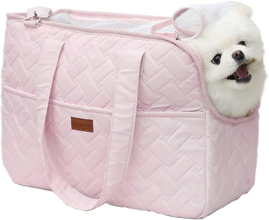 Cat Carrier Small Dog Handbag,Adult Cat/Puppy Carrier Bag Large Cat with Multiple Pockets,Breathable Mesh Soft Cushion,Traveling Pets Tote Purse Picnic Outdoor 15lb (Pink, Large)