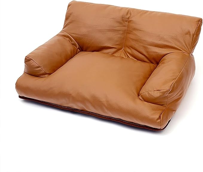 Pet Sofa Bed, Vintage Cat Puppy Faux Leather Couch with Non-Slip Bottom for Cats or Small Medium Dog Chair (Coffee color, Large)