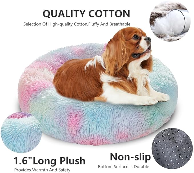 Cat Beds for Indoor Cats - Cat Bed Washable 20/24 inches, Dog Beds for Small Medium Dogs, Anti Anxiety Round Fluffy Plush Faux Fur Cat Bed,Thick Bottom Keep Pets Off The Cold Tile