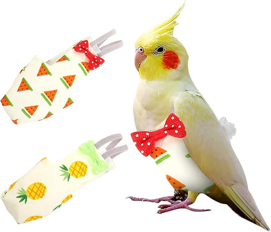 Bird Diaper Parrot Washable Diapers, Parrot Flight Suit, Reusable Nappies for Parakeet Cockatiel Mini Macaw Budgie Canary 2 Pcs