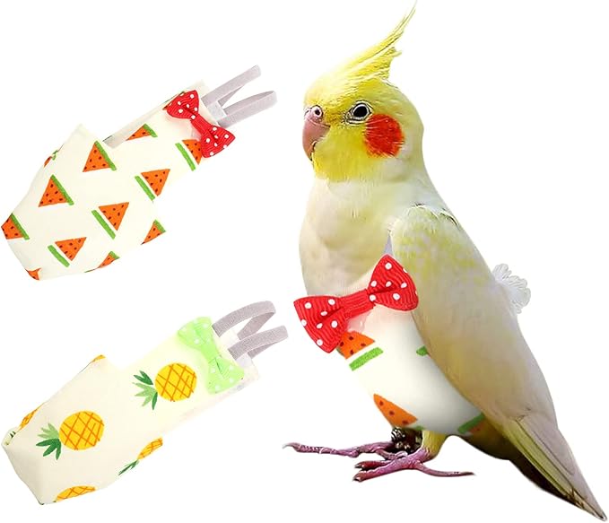 Bird Diaper Parrot Washable Diapers, Parrot Flight Suit, Parakeet Diaper Reusable Nappies for Parakeet Cockatiel Mini Macaw Budgie Canary 2 Pcs (M, Red & Yellow)