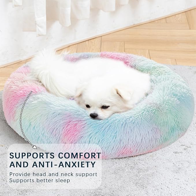 Cat Beds for Indoor Cats - Cat Bed Washable 20/24 inches, Dog Beds for Small Medium Dogs, Anti Anxiety Round Fluffy Plush Faux Fur Cat Bed,Thick Bottom Keep Pets Off The Cold Tile