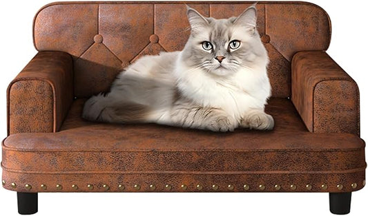 Dog Sofas and Chairs for Small Breeds/Cat Beds with Suede Fabric/Sturdy Wooden Frame Cat Sofa Chair/Dog Sofa Bed for Small Dog Using (coffee)