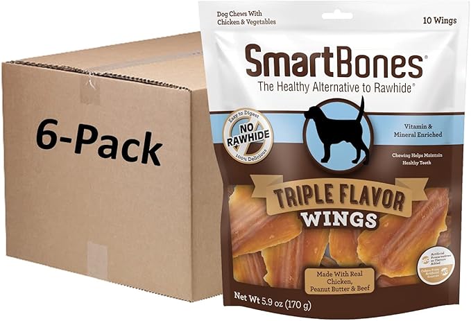 SmartBones No Artificial Colors or Preservatives Rib and Wing Chews, Treat Your Dog to a Fun Shapped Triple Flavor Chew 60 Count (Pack of 1)