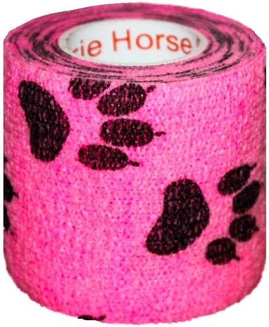 Prairie Horse Supply 2 Inch Vet Wrap Tape Bulk (Green, Pink, Red and Black Paw Prints on Green, Pink, Red) (Pack of 6) Self Adhesive Adherent Adhering Flex Bandage Grip Roll for Dog Cat Pet