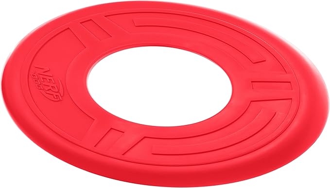 Nerf Dog Atomic Flyer Dog Toy, Flying Disc, Lightweight, Durable and Water Resistant, Great for Beach and Pool, 10 inch diameter, for Medium/Large Breeds, Single Unit, Red, one-size-for-most