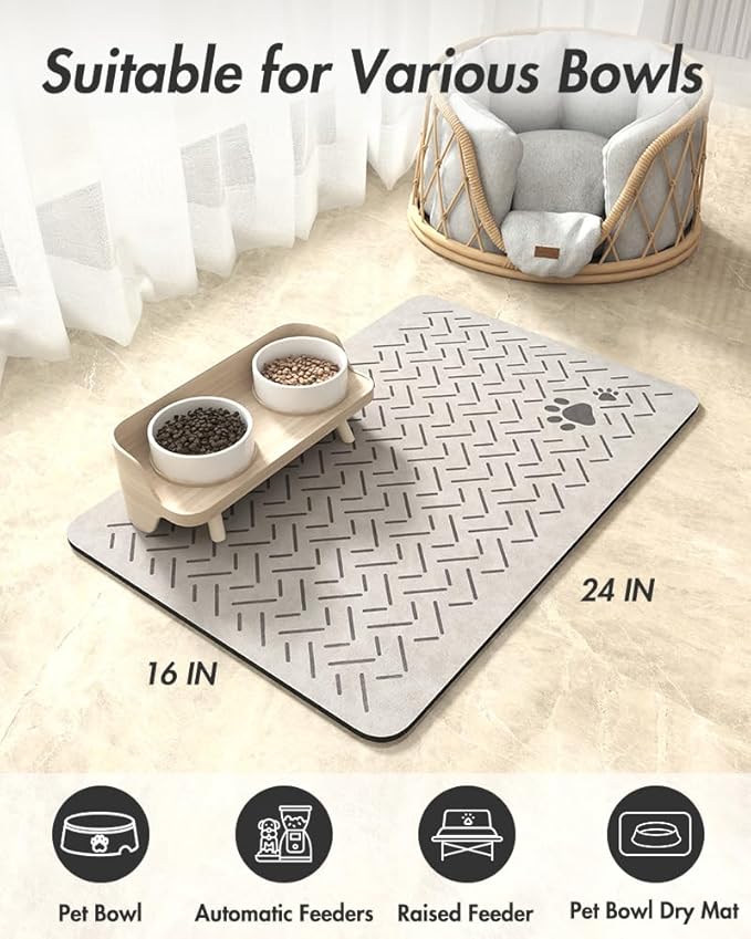 MontVoo-Absorbent Pet Feeding Mat-No Stains Quick Dry Dog Mat for Food and Water Bowl-Rubber Backing Dog Food Mat Dog Water Dispenser Mat-Dog Accessories Pet Supplies-Dog Water Bowl for Messy Drinkers