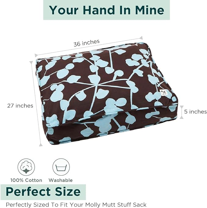 Molly Mutt Medium To Large Dog Bed Cover - Your Hand In Mine Print - Measures 27”X36”X5’’ - 100% Cotton - Durable - Breathable - Sustainable - Machine Washable Dog Bed Cover