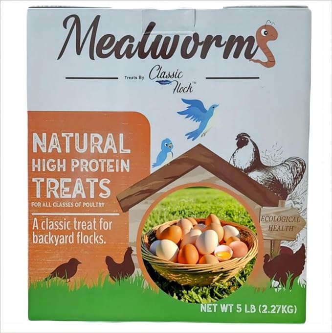 5lb Dried mealworms - High Protein, Pure Natural, Delicious - Ideal for Chickens, Birds, Ducks, Lizards, Turtles, Fish, and Reptiles, 5lb Meal Worms
