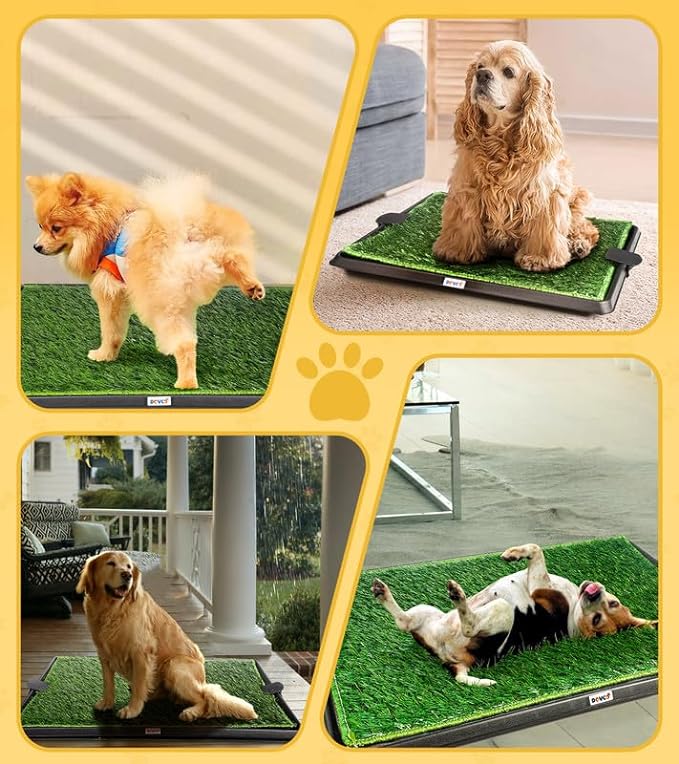 Super Absorbent Dog Grass Pad with Tray, 4-Layer Guard to Stop Leakage/Stink/Mess for Puppy Health, Reusable Washable Pee Pads for Dogs, Potty Training Dog Litter Box for Indoor Outdoor, 20"*25"