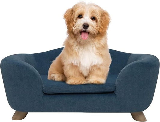 SHAVI Dog Sofa Pet Couch for Samll Pet Dog and Cats, Low Back Lounging Bed with Velvet Modern Cat Couch Easy-to-Clean(Blue)