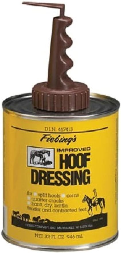 Fiebing's Hoof Oil for Horses with Mineral Oil (32 oz) - Hoof Dressing with Applicator Brush to Condition Dry, Split Hooves & Corns - Prevents Cracks, Splits & Contracted Feet with Semi Gloss Finish