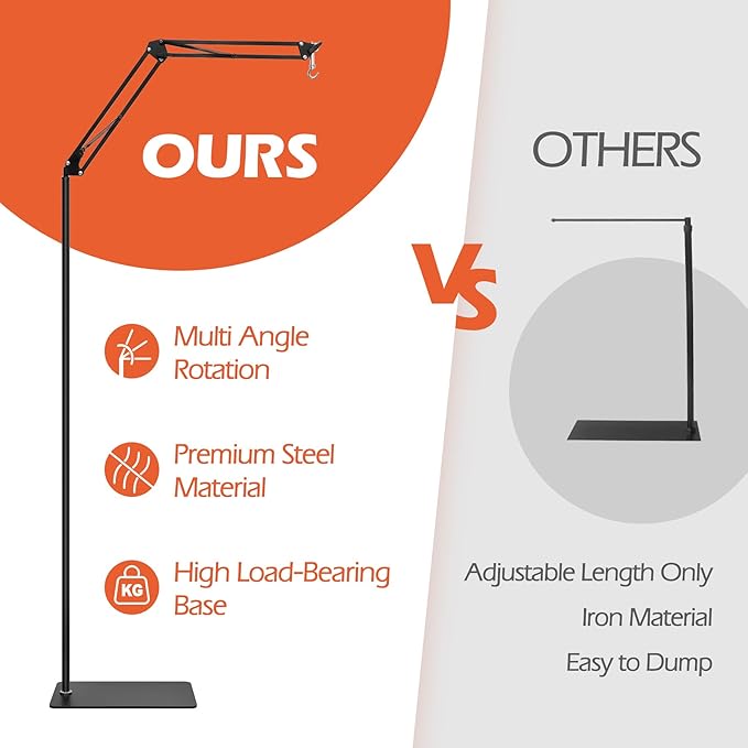 Reptile Lamp Stand Reptile Heat Lamp Stand with 360° Adjustable Swing Arm, 14-67.7 inch Metal Bracket Floor Light Holder Terrarium Heat Lamps for Bearded Dragon Turtles Snake Chicks Heating Light