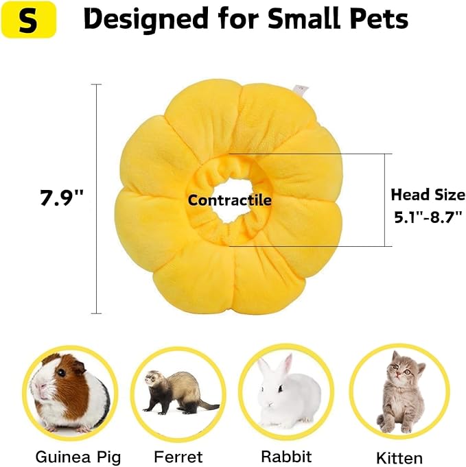 Rabbit Protection Cone Extra Small Soft Elizabethan Collar for Bunny Chinchilla Guinea Pig Small Cat Recovery Collar Kitten E Collar Alternative After Surgery Wound Healing Donut Collar (Yellow, S)