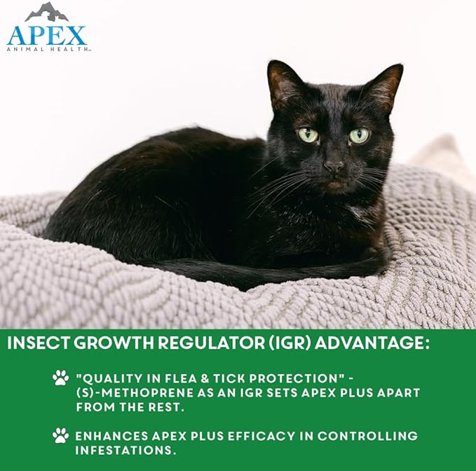 Apex Plus Flea Treatment for Cats, 1.5+ lbs | 3-Month Supply | Cat Flea and Tick Treatment Drops | 24-Hour Activation, Waterproof, 30-Day Protection