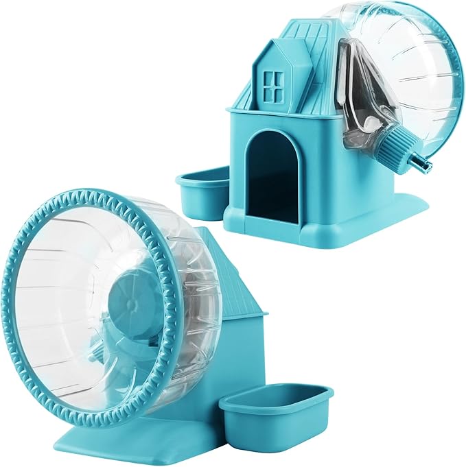 Silent Hamster Wheel Multifunctional Hamster Wheel Quite Running Spinner Wheel Accessories with Food Bowl Water Bottle for Hamsters Dwarf Gerbil (Blue)