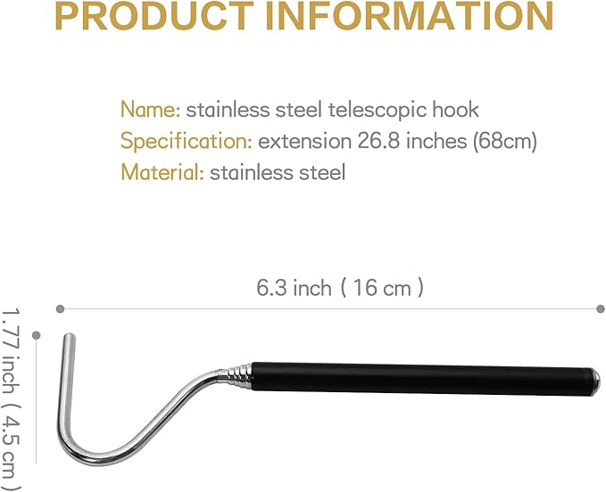 CONSIO Retractable Reptile Hook, Portable Mini Snake Hook Collapsible Stainless Steel Snake Tool, and Snake & Reptile Hook Retractable Catching Snake Handling Tool