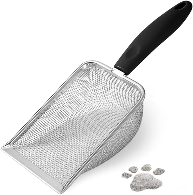 Cat Litter Scoop,Sturdy Litter Cleaner Corner Shovel,Stainless Steel Mesh Litter Shovel,Easy to Clean Reptile Terrarium Sand Waste,Beach Shovel(Black)