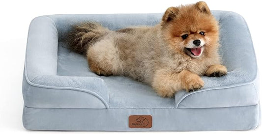 Bedsure Small Orthopedic Dog Bed - Washable Bolster Dog Sofa Beds for Small Dogs, Supportive Foam Pet Couch Bed with Removable Washable Cover, Waterproof Lining and Nonskid Bottom Couch, Light Blue