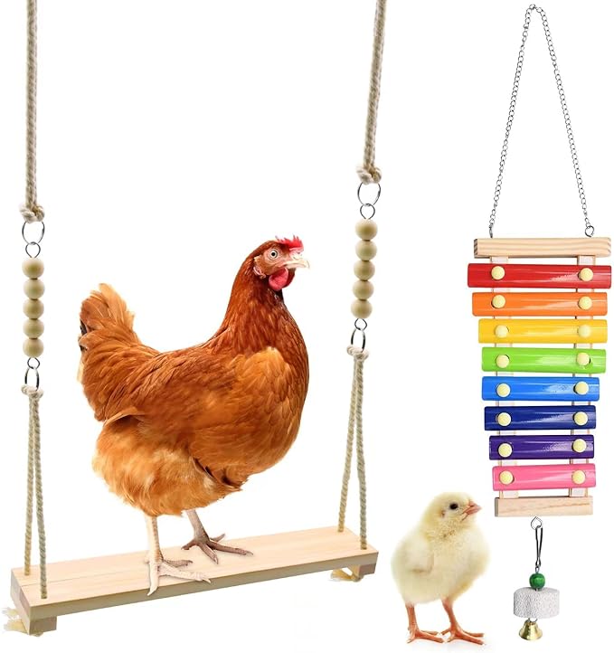Chicken Swing Toys and Chicken Toys Xylophone, 2pcs Chicken Toys for Poultry Run Rooster Hens Chicks Pet Parrots Macaw Entertainment Stress Relief for Birds