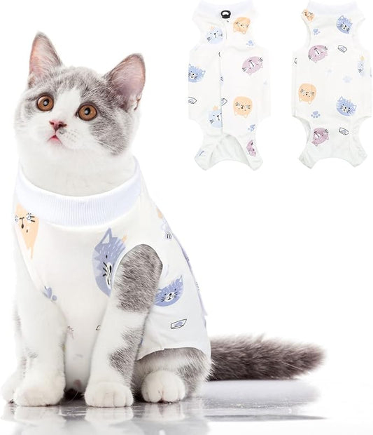 SUNFURA Cat Recovery Suit, Kitten Surgical Full Bodysuit for Abdominal Wound Protector Anti Licking After Surgery, Professional Bandages Cone E-Collar Alternative for Small Male & Female Pets