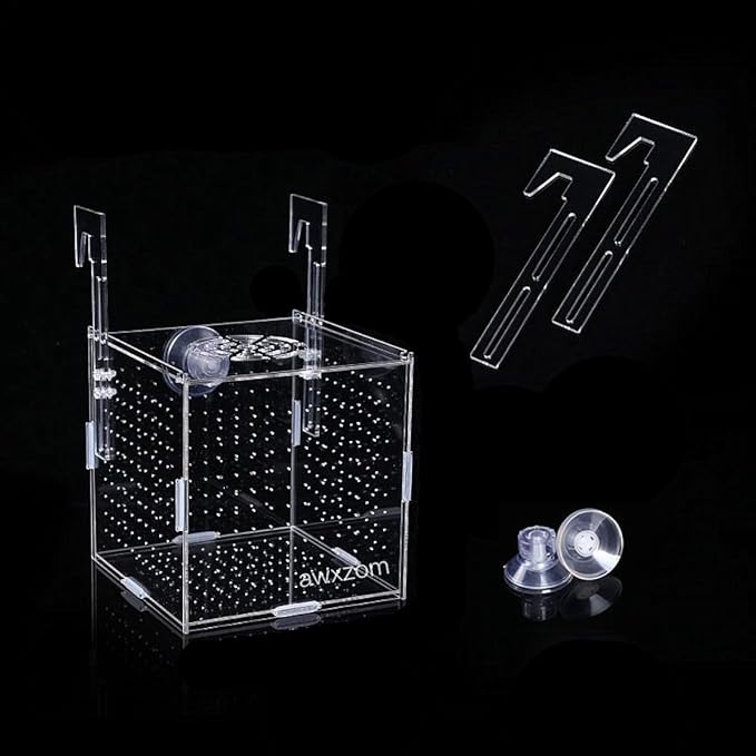 Acrylic fish breeding box, Acrylic Fish Isolation Box, fish separator for aquarium, Hatchery Incubator with Suction Cups for Small Baby Fishes Shrimp Clownfish Guppy (5.9 * 5.9 * 5.9inch)