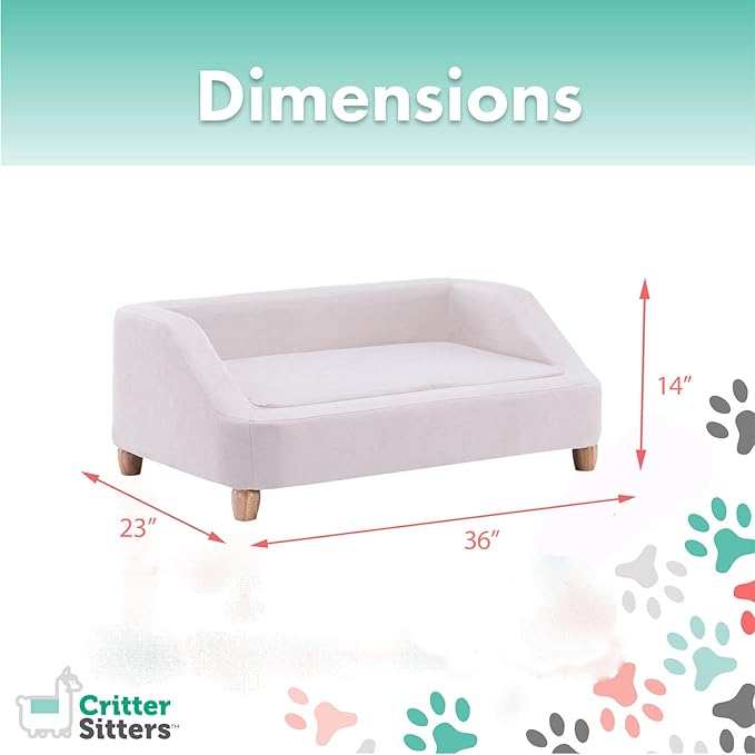 Critter Sitters 36-In. Microfiber White Rectangular Dog Sofa for Medium-Sized Dogs, Modern and Stylish Elevated Dog Bed for Home or Apartment, Comfortable and Easy to Clean Pet Beds