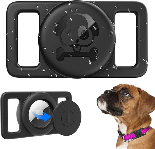 Airtag Dog Collar Holder Waterproof [2 Pack] Silicone Full Body Covered Ultra-Durable Lightweight Case Anti-Lost Protective Apple Air Tag Holder for Pet Dogs & Cats Collars (Black(2 Pack))