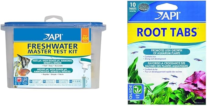 API Freshwater Master Test KIT 800-Test Freshwater Aquarium Water Master Test Kit, White, Single, Multi-Colored & Root TABS Freshwater Aquarium Plant Fertilizer 0.4-Ounce 10-Count Box