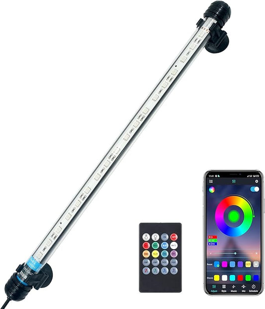 VARMHUS LED Aquarium Light,Fish Tank Light with Remote Controller&APP Control,DIY Full Spectrum Optional Color&Intelligent Timing and Dimming,29 Light Modes and 4 Music Control Modes 18LEDS-RGB 15''